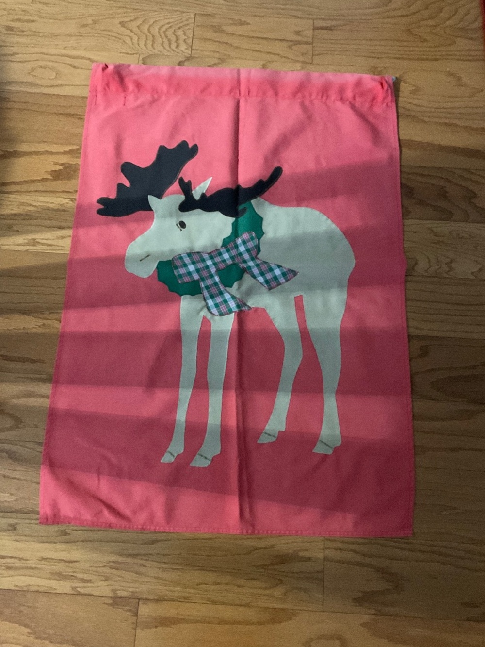 CHRISTMAS MOOSE OUTDOOR HANGING FLAG.  39” X 27.5” Good Condition.